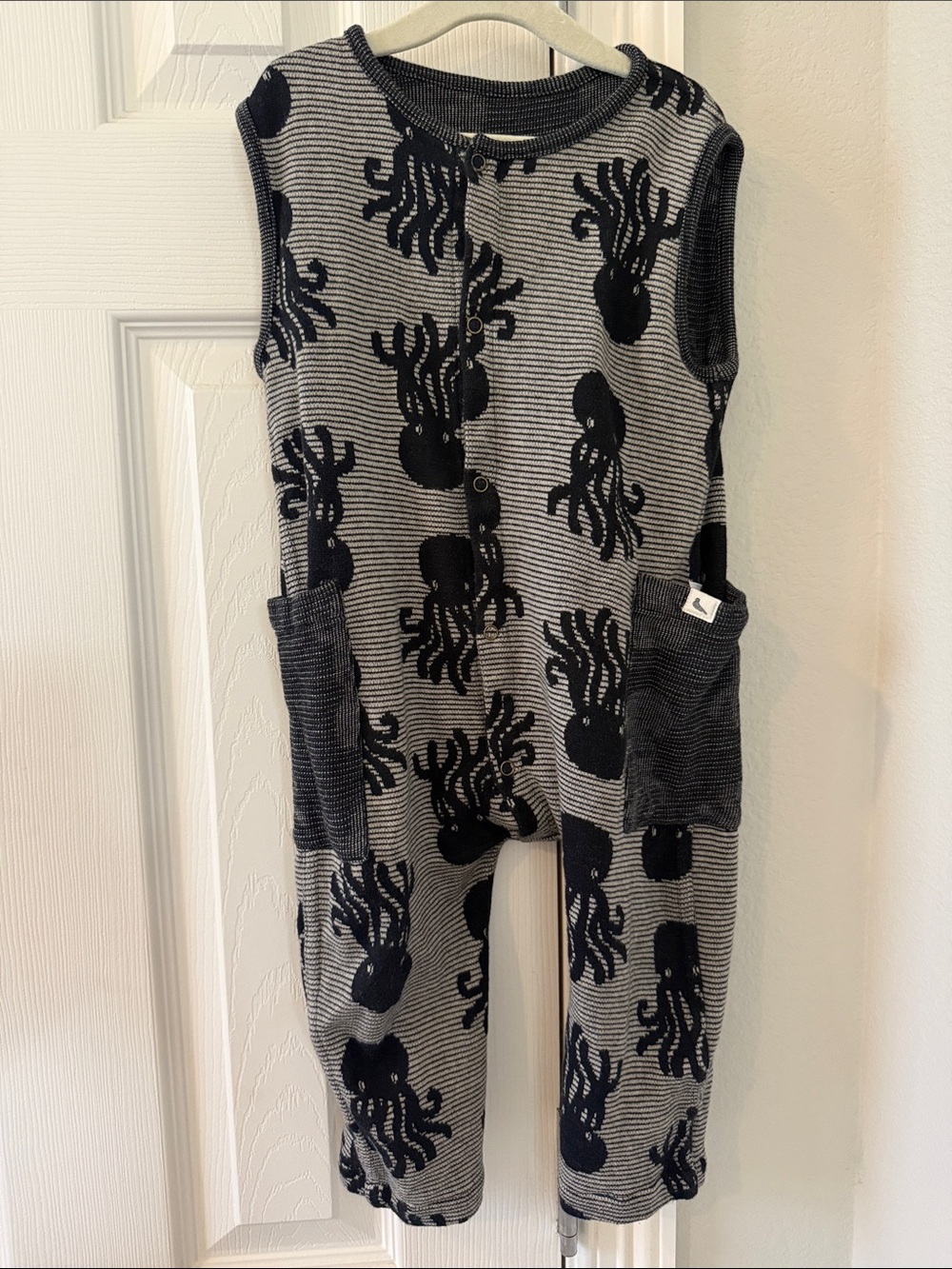 Turtledove London Gray Octopus Jacquard Reversible Jumpsuit for toddlers, 2-3